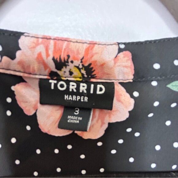 Torrid Harper Floral Polka Dot Sleeveless Blouse 3X Black Peach Tiny Flaw - Picture 7 of 14
